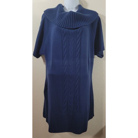 Lane Bryant Blue Cowl Neck Cable Knit Sweater 18 20 Short Sleeves Soft Stretchy - Picture 1 of 5